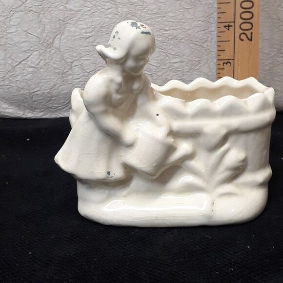 Vintage Dutch Girl Ceramic Toothpick Matchstick holder,Girl watering flower vase - Picture 10 of 13